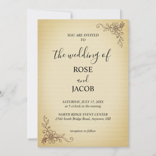 Einladung zur Vintagen Blumenhochzeit (Vorderseite)