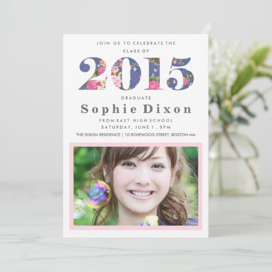 Einladung zur Vintagen Blumenjahrsgraduierung (Stehend Vorderseite)