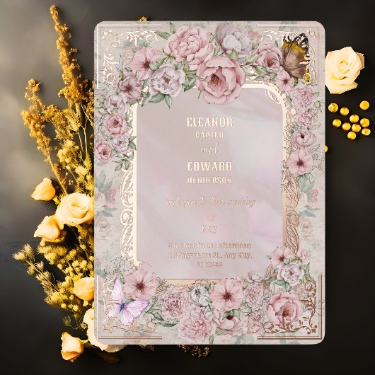 Einladung zur Vintagen Blush Peony Wedding