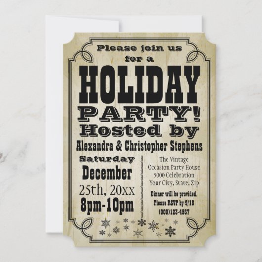 Einladung zur Vintagen Feiertagsparty im Alten (Vorderseite)