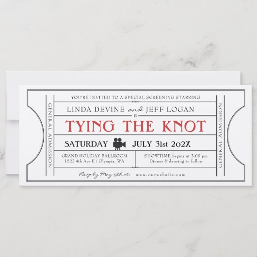 Einladung zur Vintagen Filmhochzeit (Vorderseite)