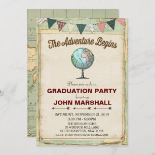 Einladung zur Vintagen Globe Travel Graduation Par