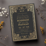 Einladung zur Vintagen Gothic Gold Viktorianisch H<br><div class="desc">Elegantes und modernes Hochzeitsdesign inspiriert durch einen gotischen viktorianischen Kunststil. Sie können dies durch einen Klick auf "PERSONALISIEREN" weiter anpassen. Matching Items in unserem Shop für ein komplettes Party Thema. Für weitere Fragen wenden Sie sich bitte an ThePaperieGarden@gmail.com</div>