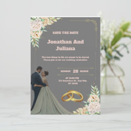 Einladung zur Vintagen grauen und roten Hochzeit