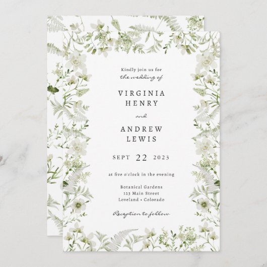 Einladung zur Vintagen Grünen Hochzeit (Vorne/Hinten)