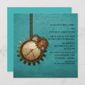 Einladung zur Vintagen Hochzeit der Uhr, Türkis (Vorne/Hinten)