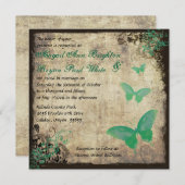 Einladung zur Vintagen Hochzeit von grünen Schmett (Vorne/Hinten)