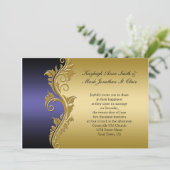 Einladung zur Vintagen Lila Schwarz-Gold-Hochzeit (Stehend Vorderseite)