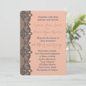 Einladung zur Vintagen Peach Grey Lace Hochzeit (Stehend Vorderseite)