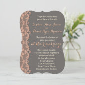 Einladung zur Vintagen Peach Grey Lace Hochzeit (Stehend Vorderseite)