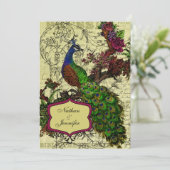 Einladung zur Vintagen Pfauenhochzeit (Stehend Vorderseite)