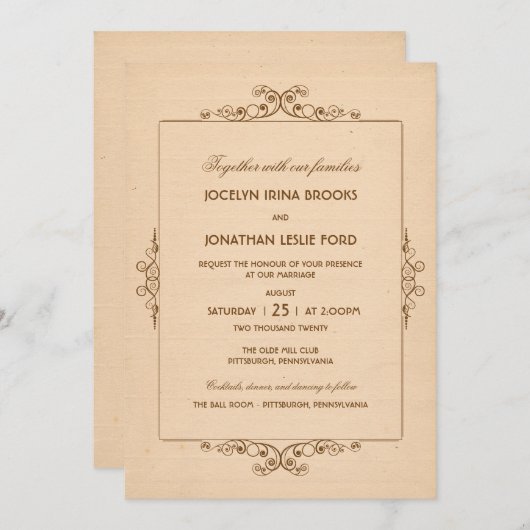 Einladung zur Vintagen Rahmenhochzeit (Vorne/Hinten)