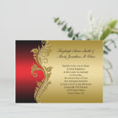 Einladung zur Vintagen Rot-Schwarz-Gold-Hochzeit (Stehend Vorderseite)