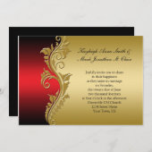 Einladung zur Vintagen Rot-Schwarz-Gold-Hochzeit (Vorne/Hinten)