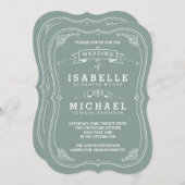 Einladung zur Vintagen Scrollhochzeit | Green (Vorne/Hinten)