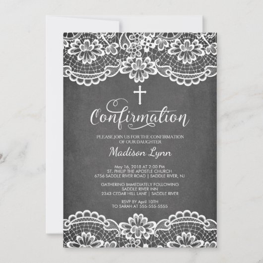 Einladung zur Vintagen Spitzenkonfirmation von Cha (Vorderseite)