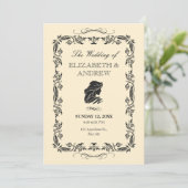 Einladung zur Vintagen verzierten Hochzeit (Stehend Vorderseite)