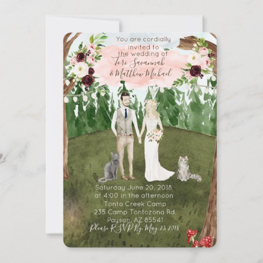 Einladung zur Waldhochzeit - mit Katzen (Vorderseite)
