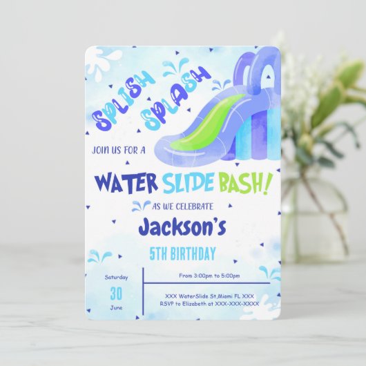 Einladung zur Wasserrutsche (Stehend Vorderseite)