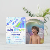 Einladung zur Wasserrutsche zum Geburtstag Foto (Stehend Vorderseite)