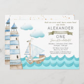 Einladung zur Watercolor Nautical Birthday Party (Vorne/Hinten)