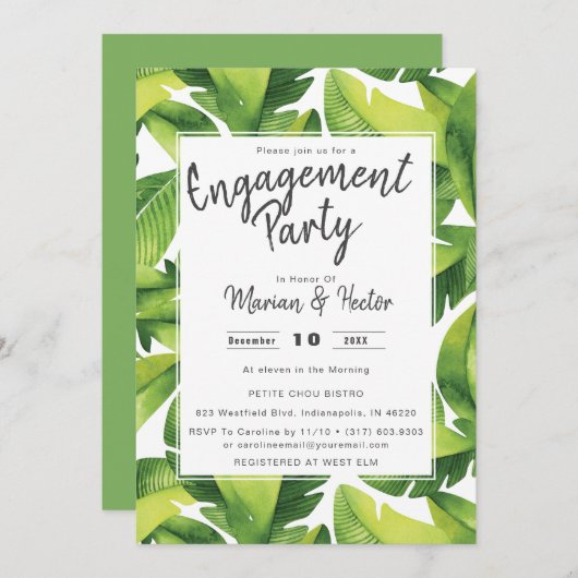 Einladung zur Watercolor Tropical Engagement Party (Vorne/Hinten)