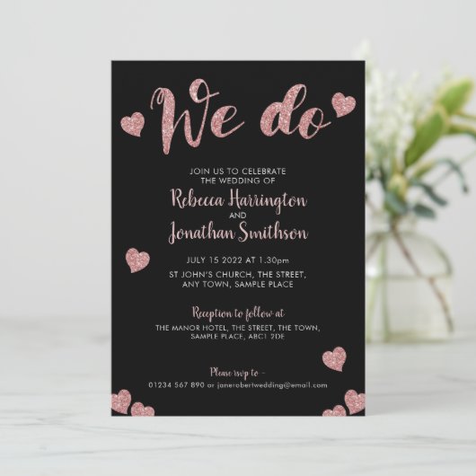 Einladung zur "We Do"-Rosa-Schwarzen Hochzeit (Stehend Vorderseite)