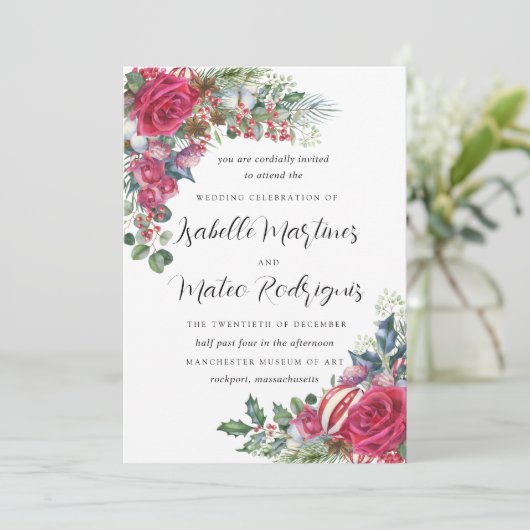 Einladung zur Weihnachtsfeier in Roter Blüte (Stehend Vorderseite)