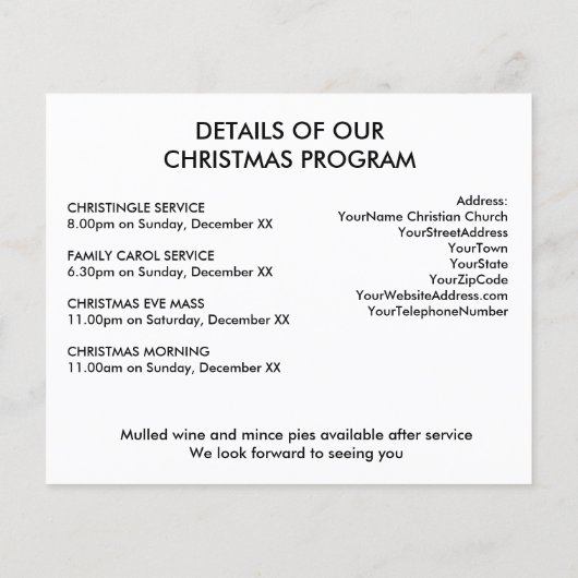 Einladung zur Weihnachtskirche (Rückseite)