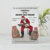 Einladung zur Weihnachtsmann-Werkstatt-Party (Stehend Vorderseite)