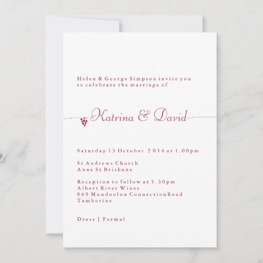 Einladung zur Weintraubenhochzeit (Vorderseite)