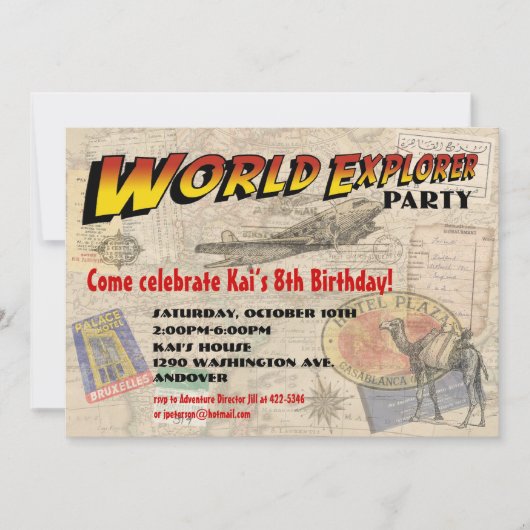 Einladung zur Welt-Entdecker-Party (Vorderseite)