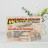 Einladung zur Welt-Entdecker-Party (Stehend Vorderseite)
