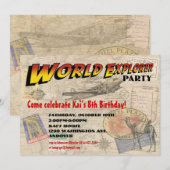 Einladung zur Welt-Entdecker-Party (Vorne/Hinten)
