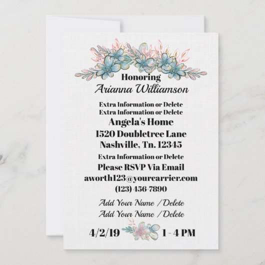 Einladung zur wertvollen Babydusche (Rückseite)