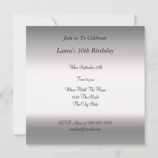 Einladung zur White Birthday Party (Rückseite)