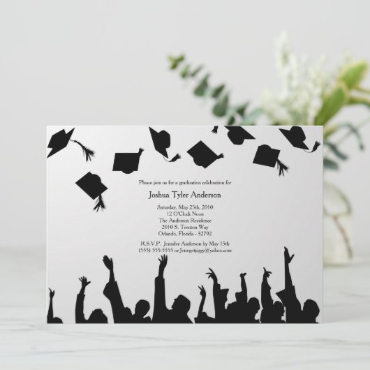 Einladung zur White Black Silhouette Graduation Pa (Stehend Vorderseite)