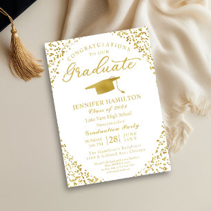 Einladung zur White Gold Confetti Graduation Party