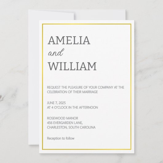 Einladung zur White & Gold Hochzeit (Vorderseite)