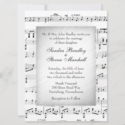 Einladung zur White Sheet Music Wedding (Vorderseite)