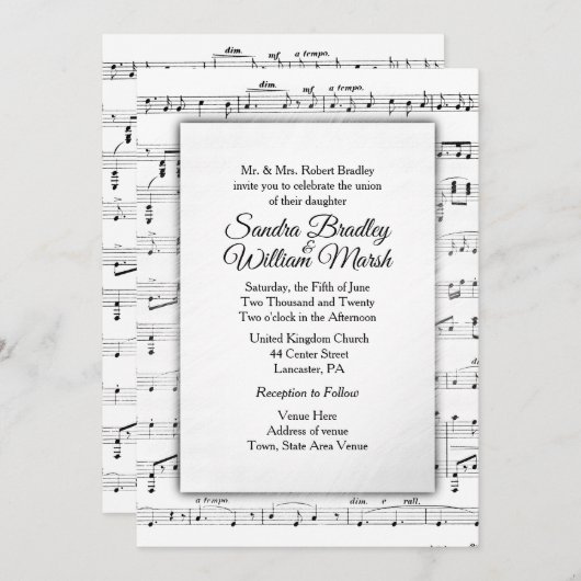 Einladung zur White Sheet Music Wedding (Vorne/Hinten)