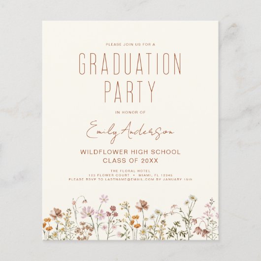 Einladung zur Wildblume Bloom Graduation Party (Vorderseite)