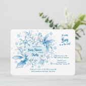 Einladung zur Winter Baby Boy Dusche (Stehend Vorderseite)