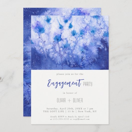 Einladung zur "Winter Blue Garden Engagement Party (Vorne/Hinten)