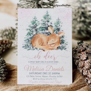 Einladung zur Winter Woodland Animal Deer Baby Dus