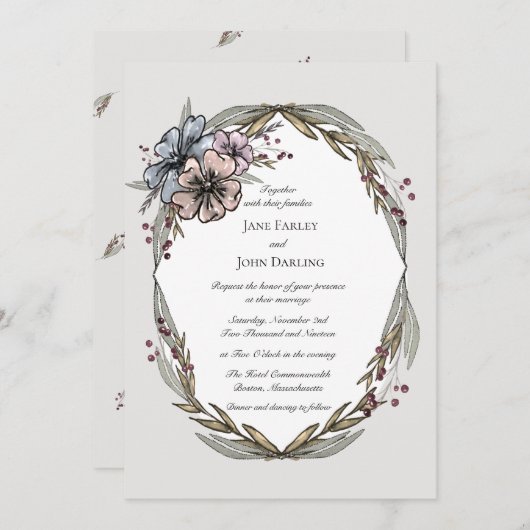 Einladung zur Winterblumenhochzeit (Vorne/Hinten)