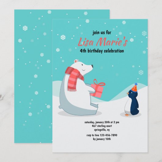 Einladung zur WinterGeburtstagsparty (Vorne/Hinten)