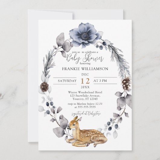 Einladung zur Winterkranz-Kinderdusche Deer Woodla (Vorderseite)