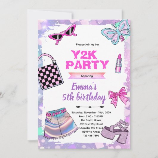 Einladung zur Y2K-Mädchenparty (Vorderseite)
