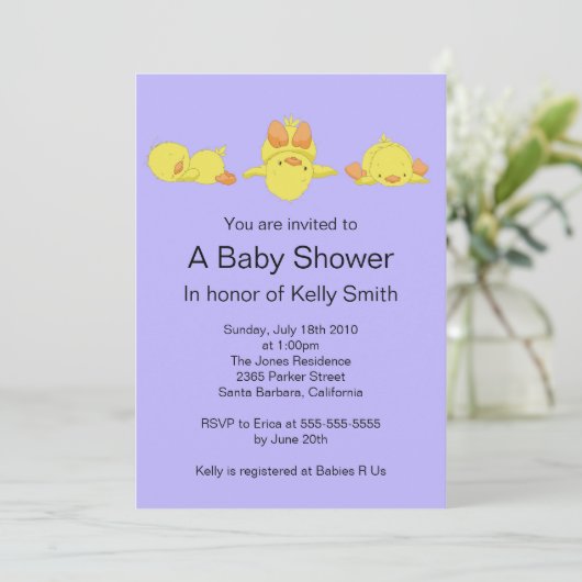 Einladung zur Yellow Duck Baby Dusche (Stehend Vorderseite)